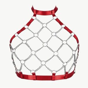 Red and Silver Chain Halter Top